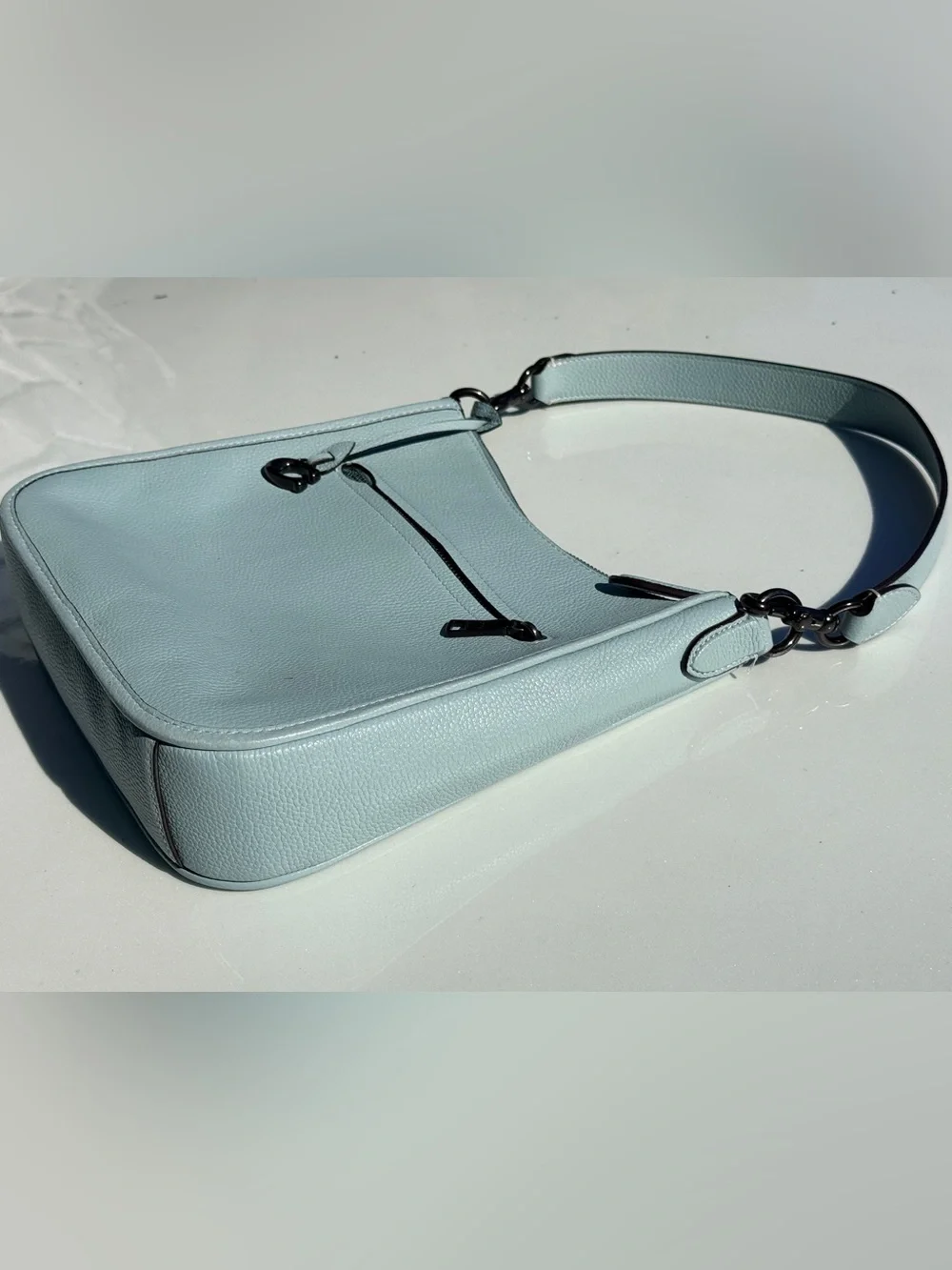 Coach Light Blue Pebble Leather Shoulder Bag